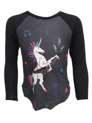 TEREZ Girl's Black Electric Unicorn Long Sleeve Shirt #322037854 6 Years NWT