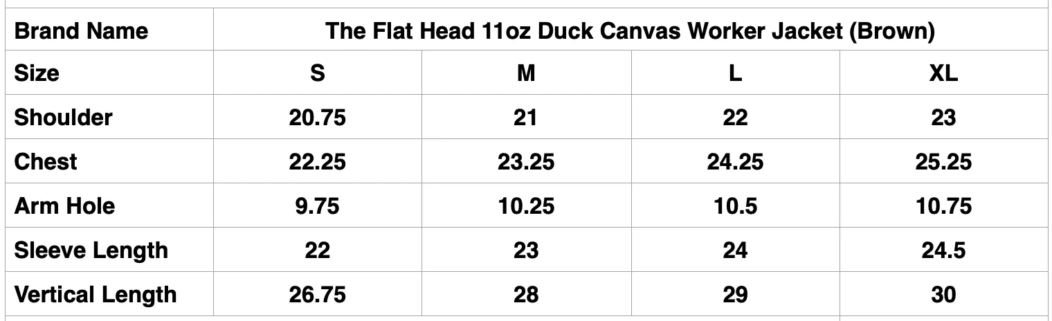 The Flat Head 11oz Duck Canvas Worker Jacket (Brown)