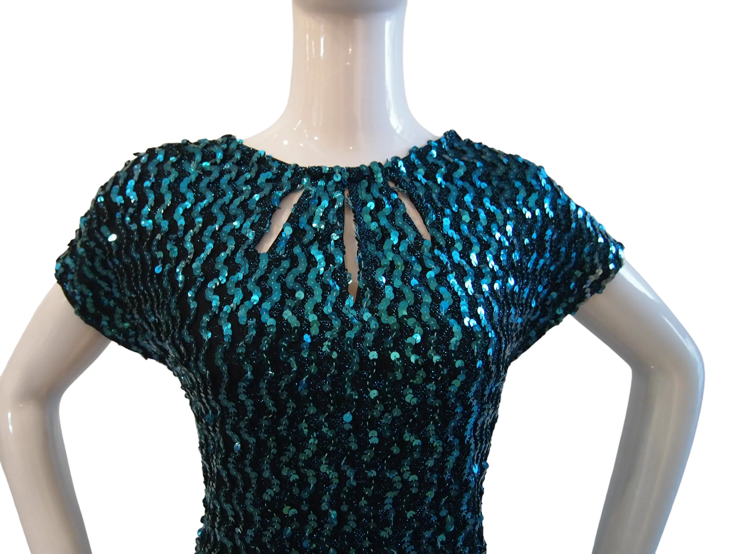 The Shimmery Sea Fully Beaded Sequinned Cocktail Evening Dress