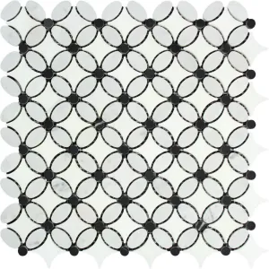 Tilefornia Florida Flower Thassos White & Carrara White & Black Marble