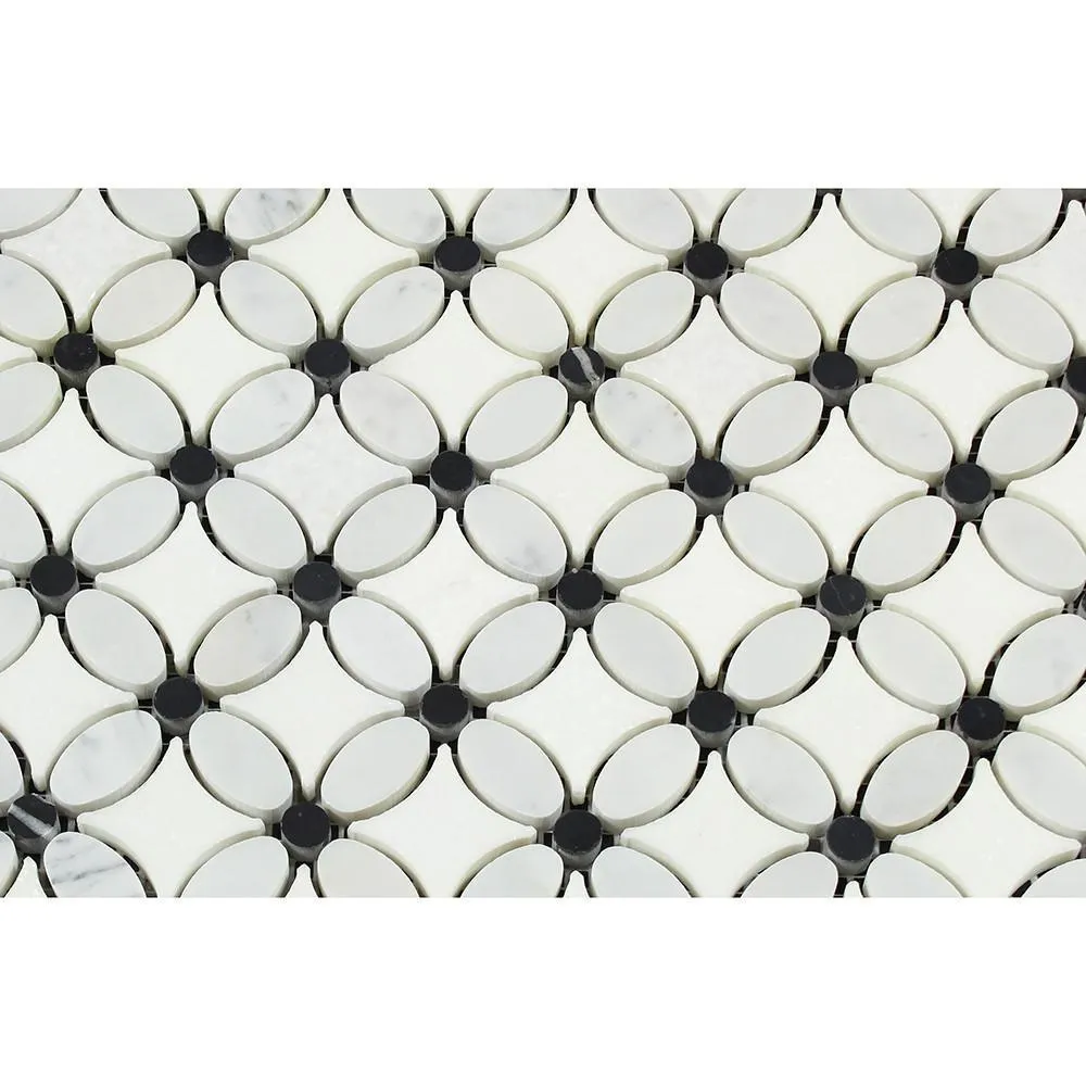 Tilefornia Florida Flower Thassos White & Carrara White & Black Marble