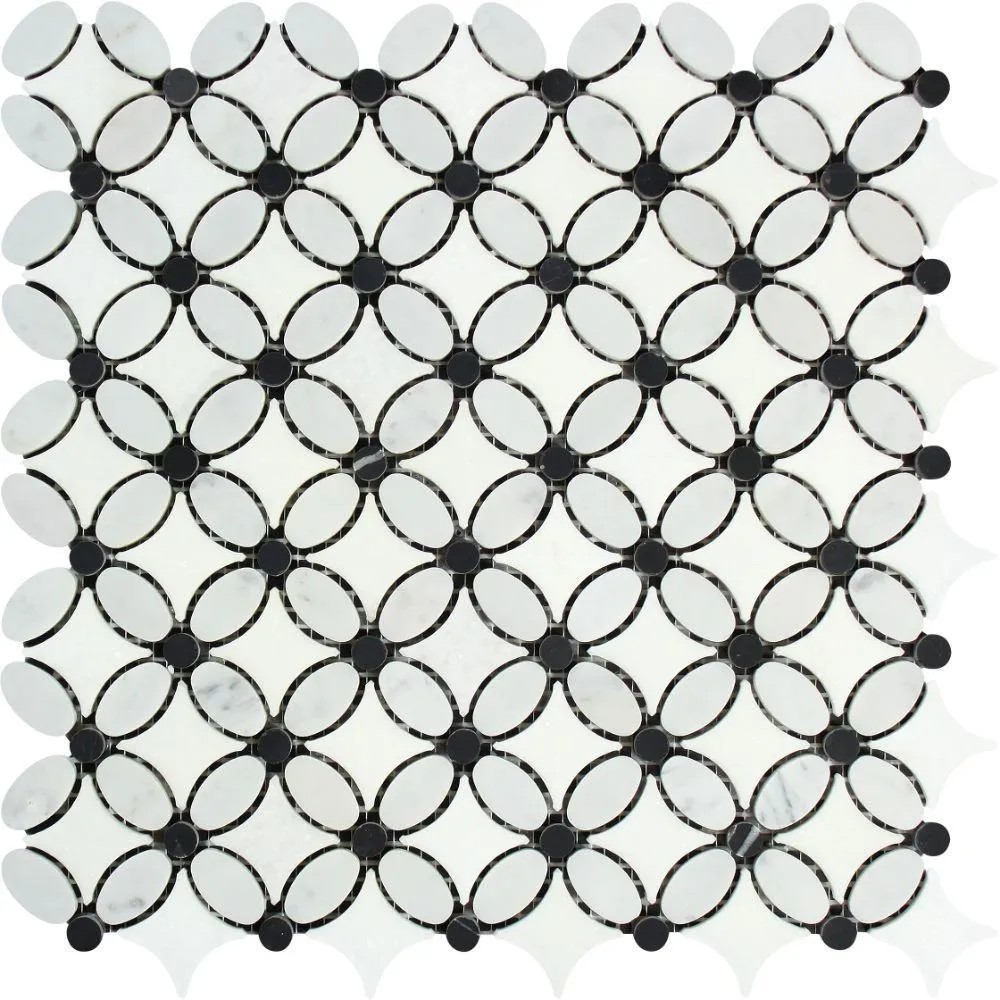 Tilefornia Florida Flower Thassos White & Carrara White & Black Marble