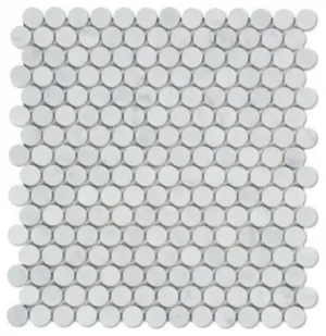 Tilefornia Italian Carrara White Penny Round Mosaic Tile Polished /Honed