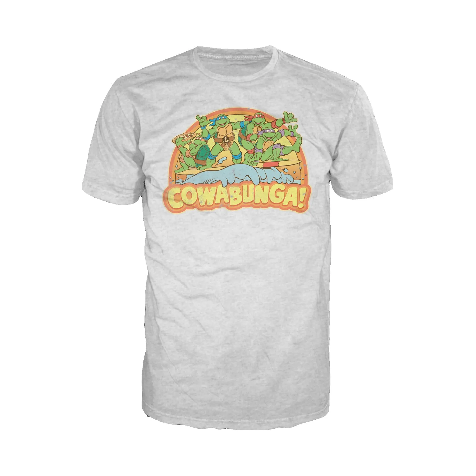 TMNT Gang Retro Cowabunga Official Men's T-Shirt (Heather Grey)