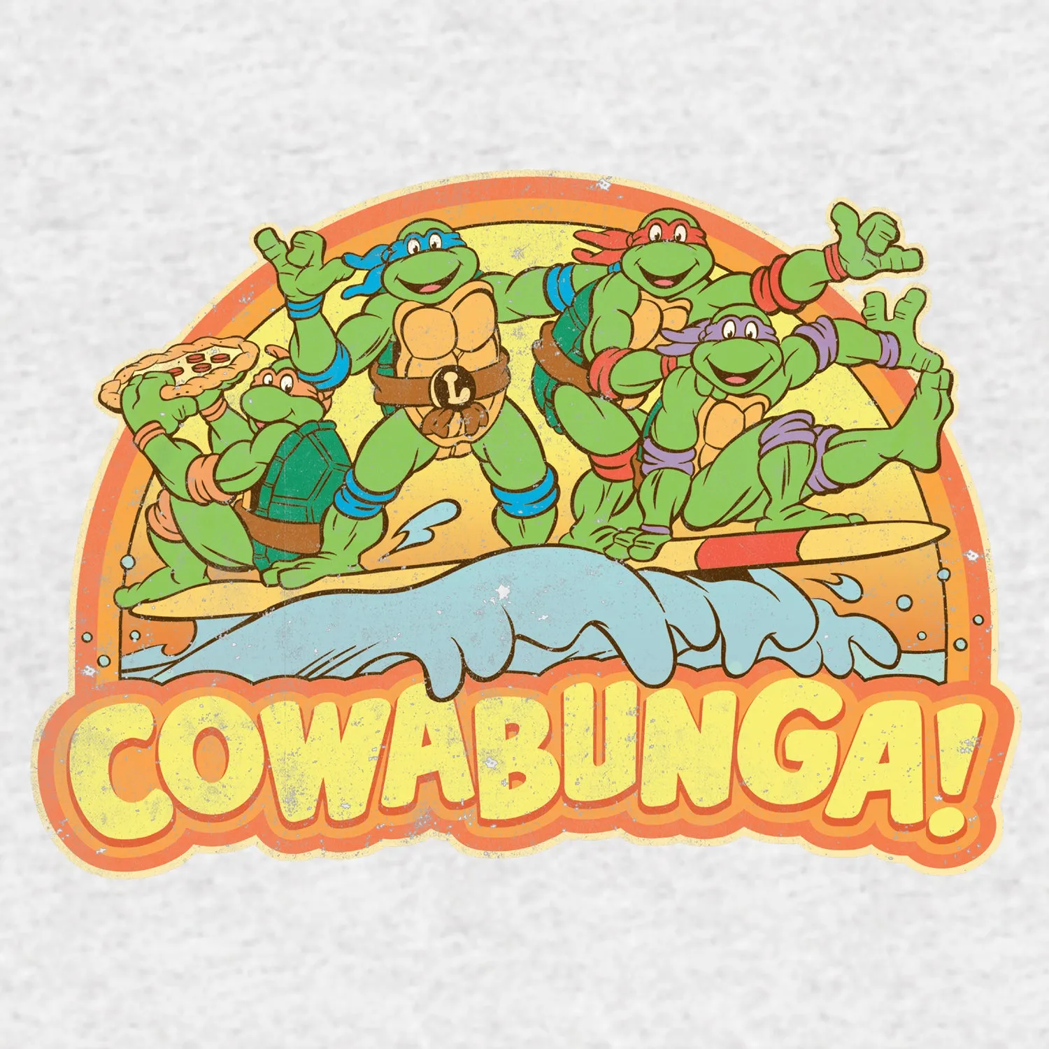 TMNT Gang Retro Cowabunga Official Men's T-Shirt (Heather Grey)