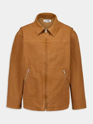 Tobacco Brown Cotton Zipped Sports Jacket