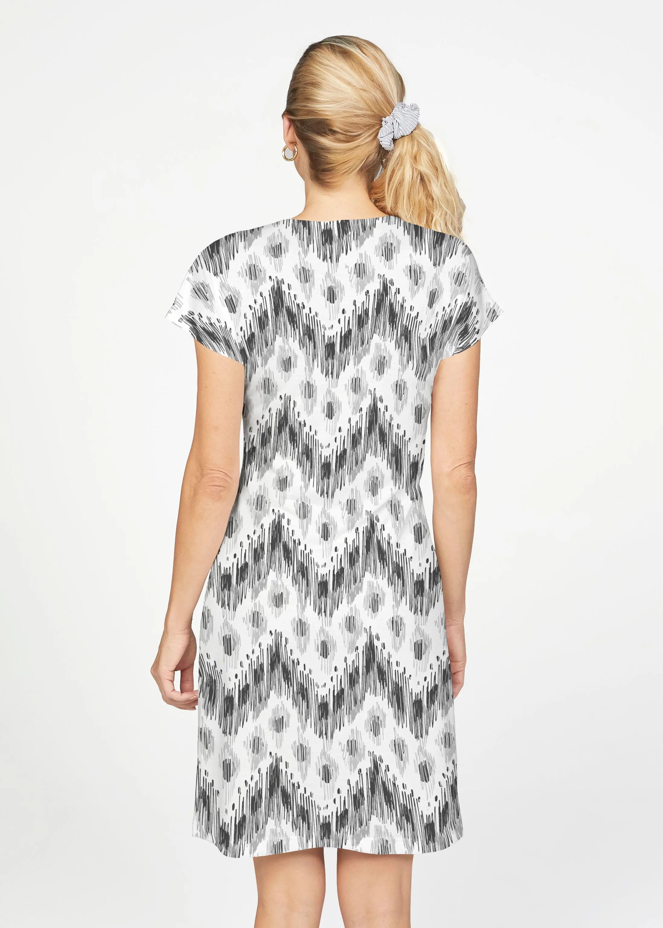 Tonal Waves Black (7834) ~ French Terry Short Sleeve Crew Dress