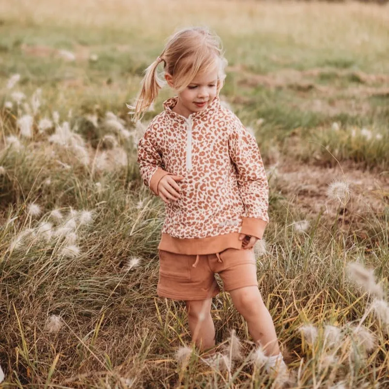 Track Pullover  - Bamboo French Terry  - Clay Leopard