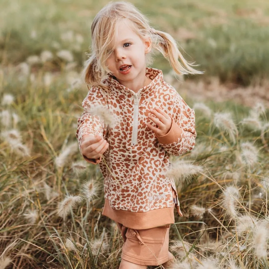 Track Pullover  - Bamboo French Terry  - Clay Leopard