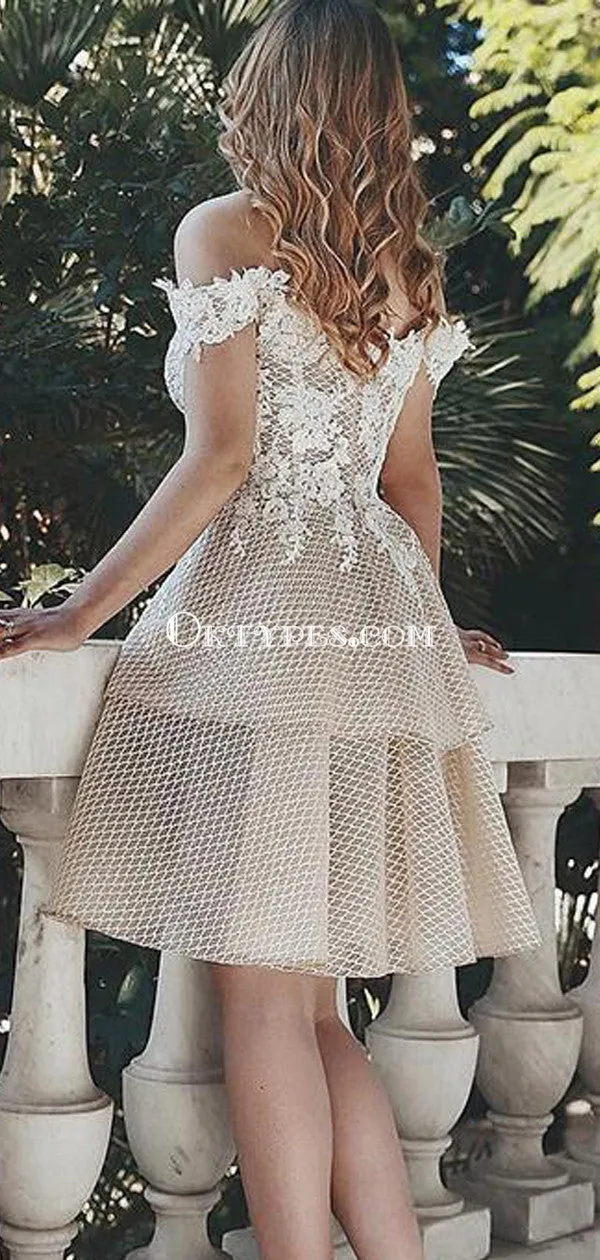 Unique Off-Shoulder Appliqued Tulle A-line Cheap Short Homecoming Dresses, HDS0036