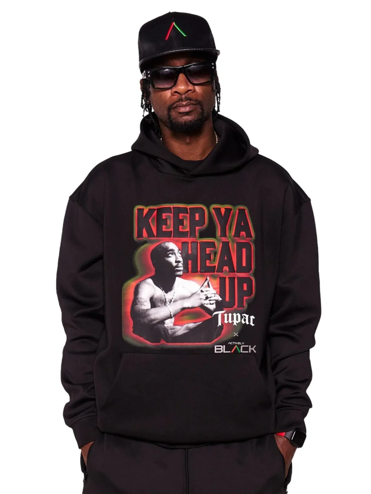 Unisex Tupac x Actively Black Keep Your Head Up Hoodie