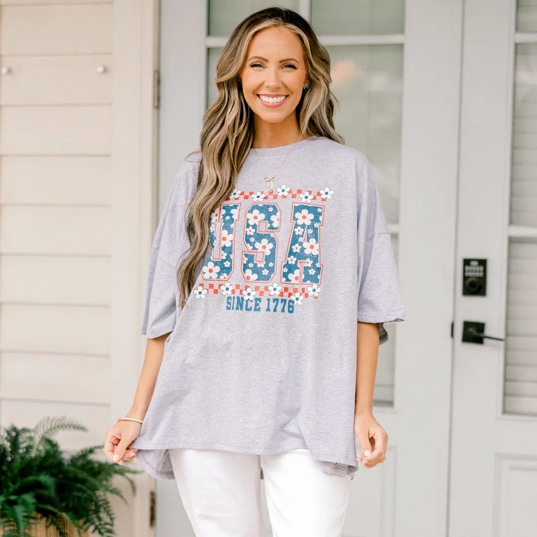 USA Girly Boyfriend Tee, Heather Gray