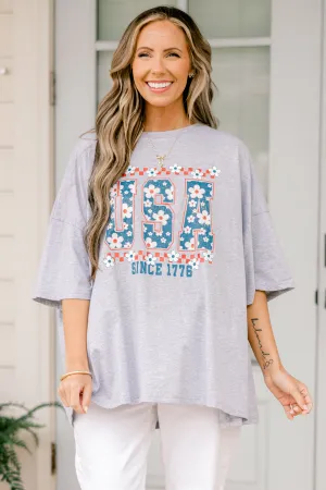 USA Girly Boyfriend Tee, Heather Gray