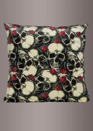 Velvet Skulls and Roses Pillow Cover