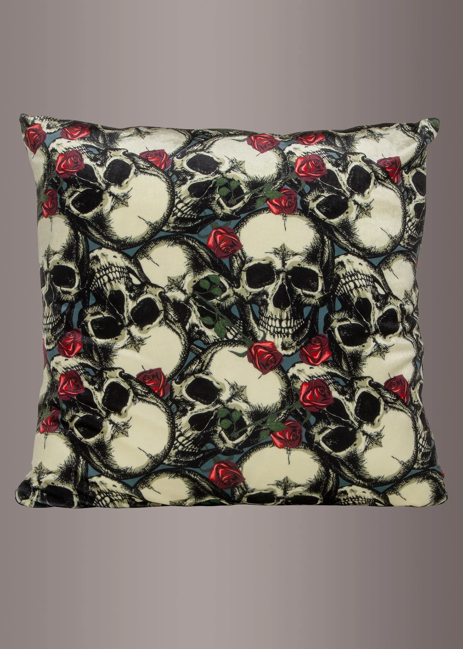 Velvet Skulls and Roses Pillow Cover