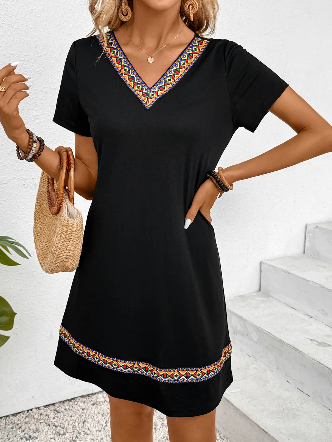 Viola V-Neck Short Sleeve Mini Dress