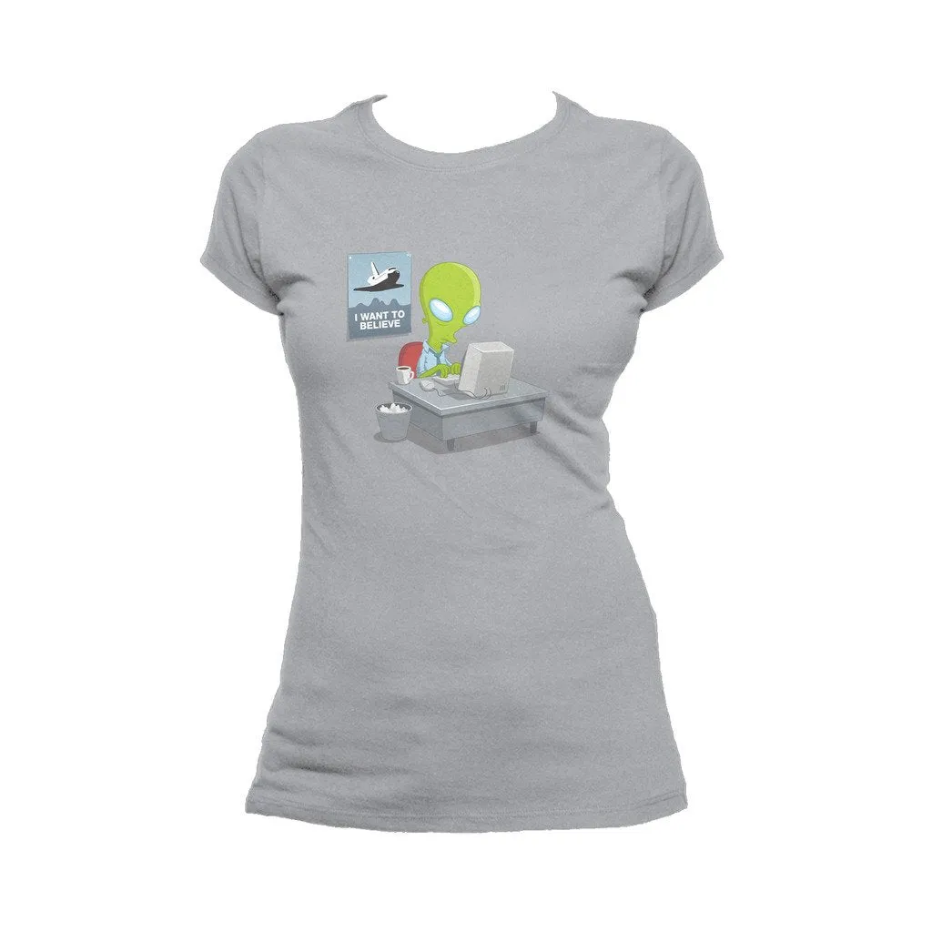 Weird Science I Want To Believe Official Women's T-shirt (Heather Grey)