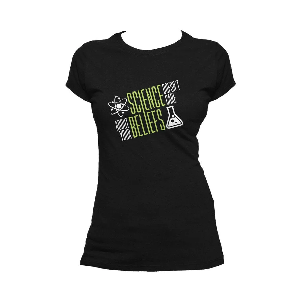 Weird Science Science Doesn't Care Official Women's T-shirt (Black)