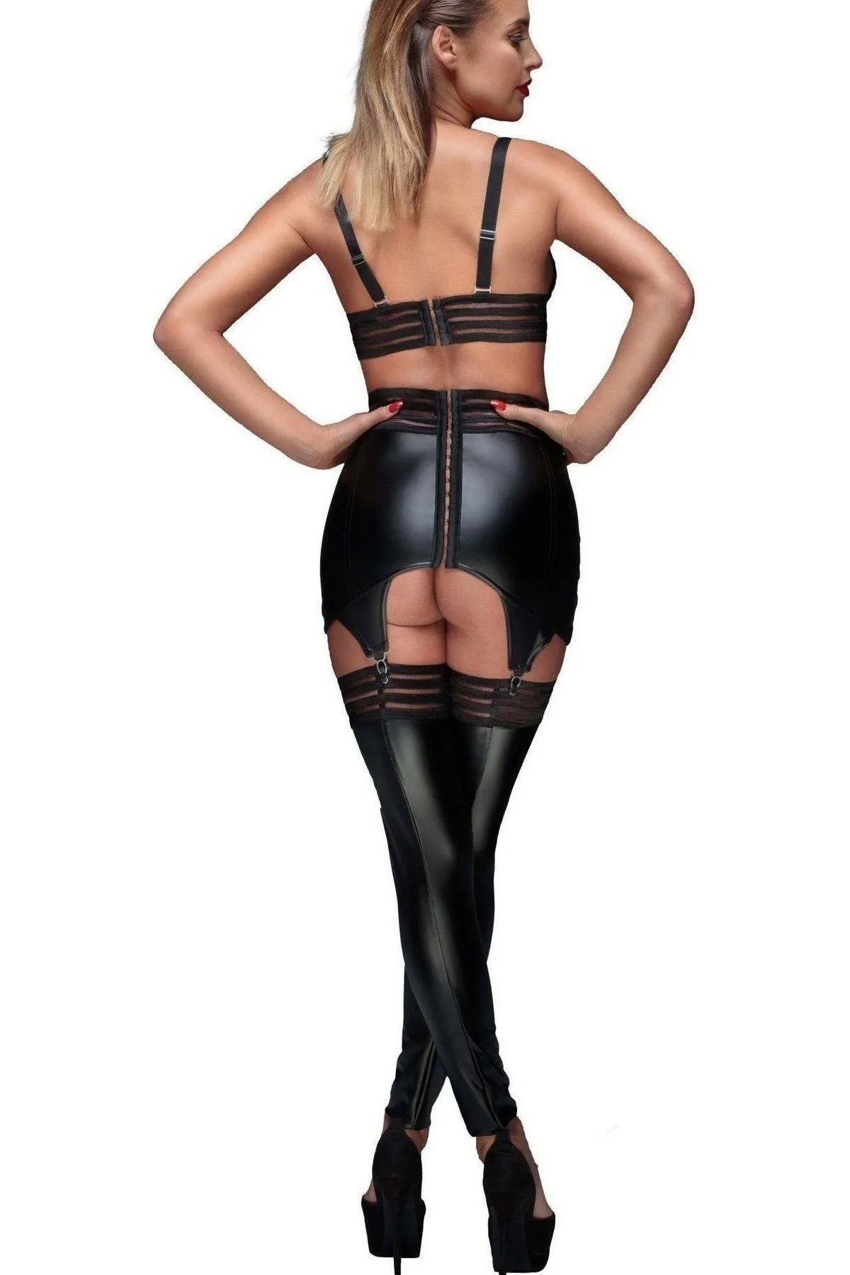 Wetlook Garter Belt With Elastic Tape & Suspenders
