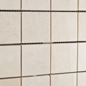 White Pearl / Botticino Marble 2 X 2 Polished Mosaic Tile - 6" X 6" Sample