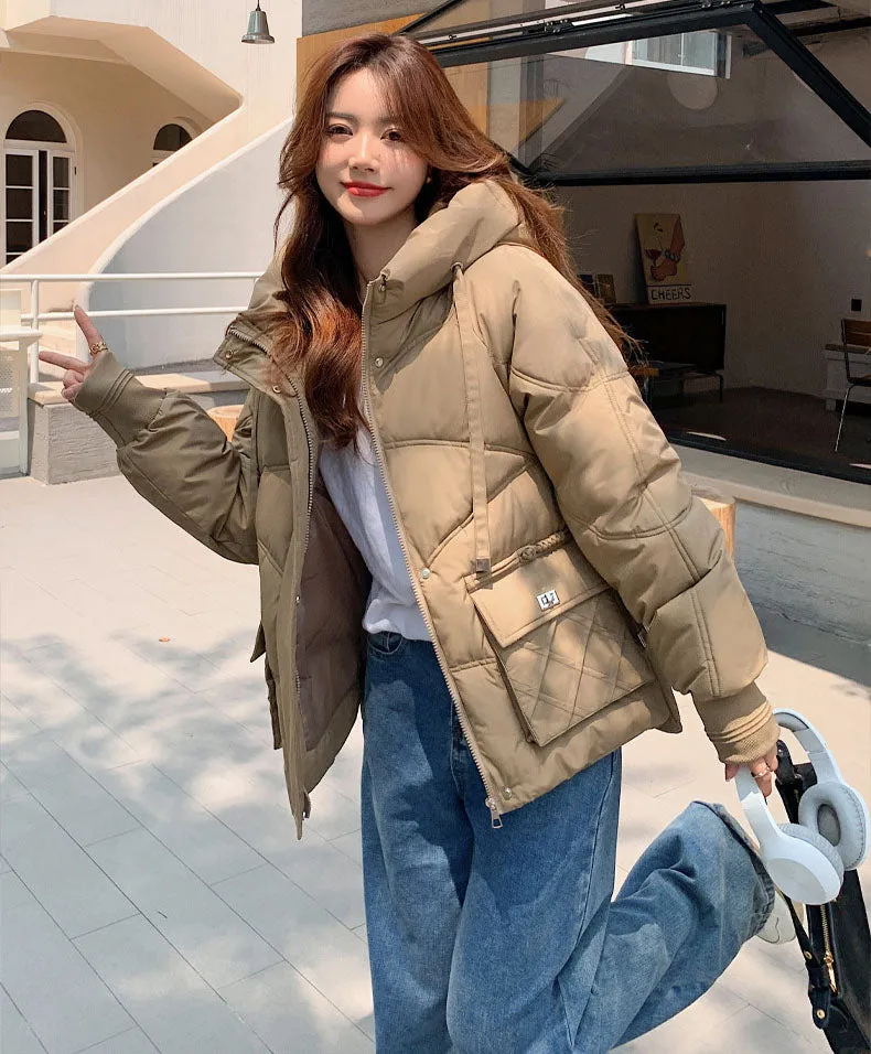 Windproof and Stain-Resistant Quilted Puffer Jacket for Women