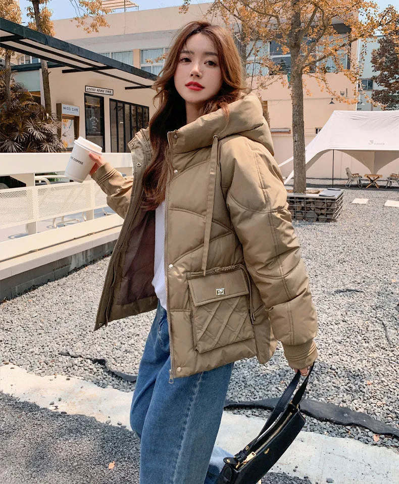 Windproof and Stain-Resistant Quilted Puffer Jacket for Women