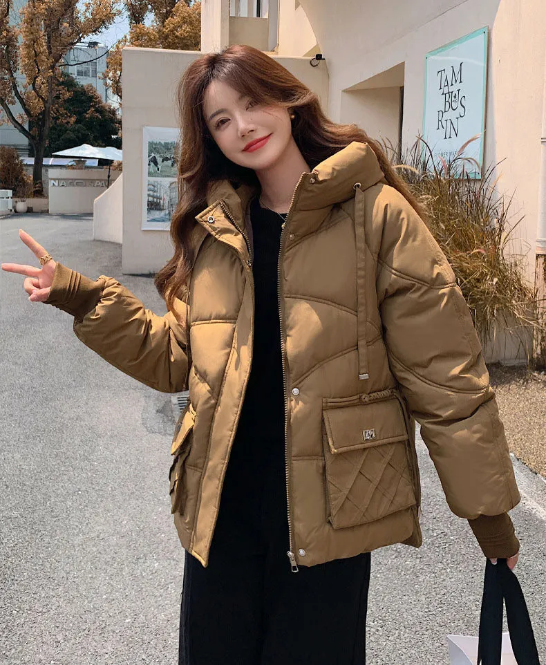 Windproof and Stain-Resistant Quilted Puffer Jacket for Women
