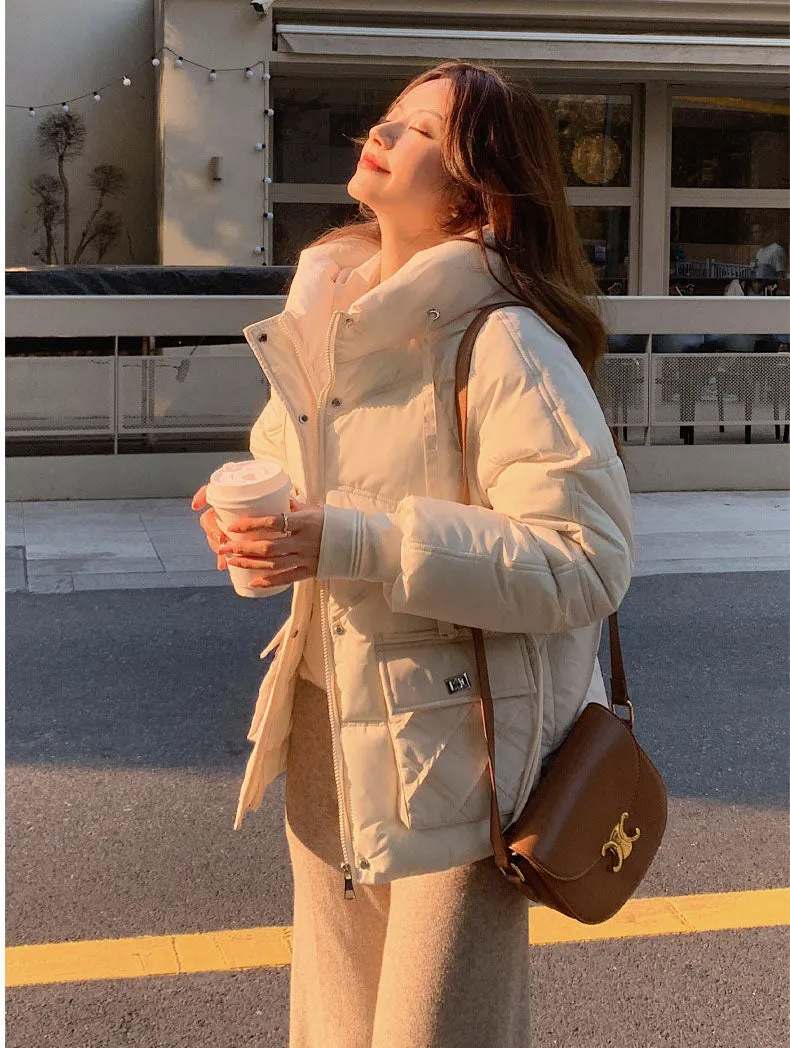 Windproof and Stain-Resistant Quilted Puffer Jacket for Women