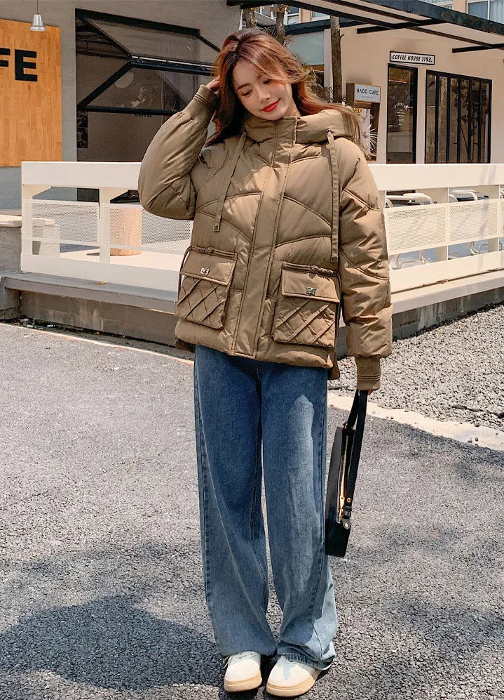 Windproof and Stain-Resistant Quilted Puffer Jacket for Women