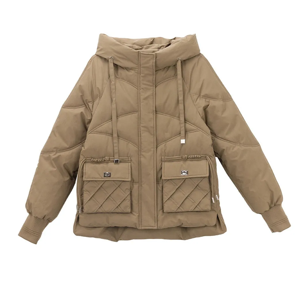 Windproof and Stain-Resistant Quilted Puffer Jacket for Women