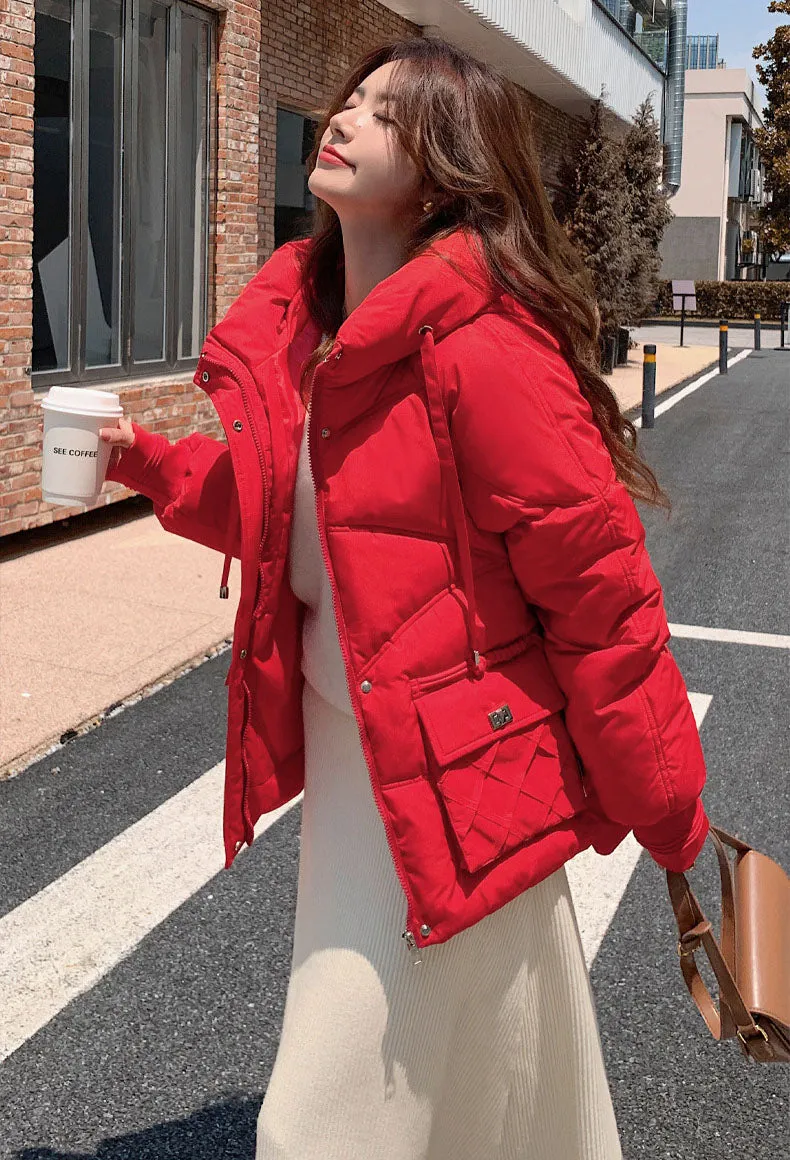 Windproof and Stain-Resistant Quilted Puffer Jacket for Women