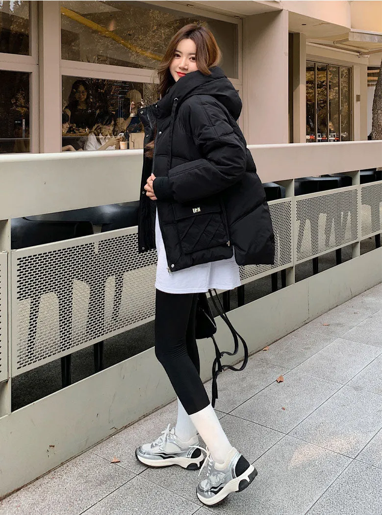 Windproof and Stain-Resistant Quilted Puffer Jacket for Women
