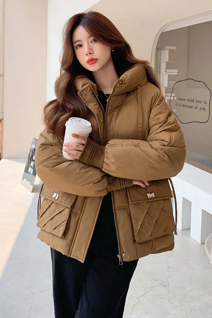 Windproof and Stain-Resistant Quilted Puffer Jacket for Women