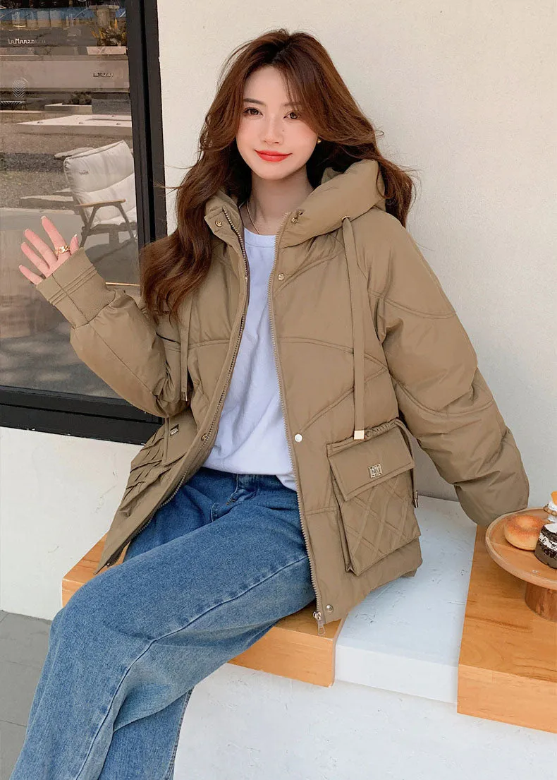 Windproof and Stain-Resistant Quilted Puffer Jacket for Women