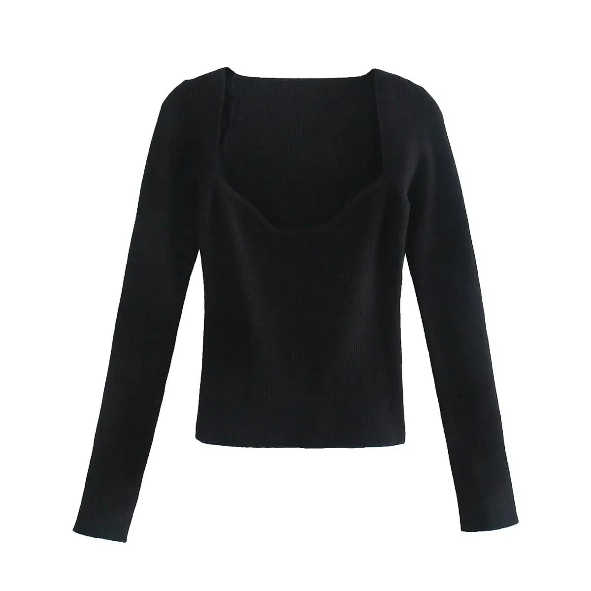 Women Knit Sweater Top Long Sleeve Heart-neck Casual Fashion Woman Slim-fit Tight Knitted Sweaters Pullover Tops