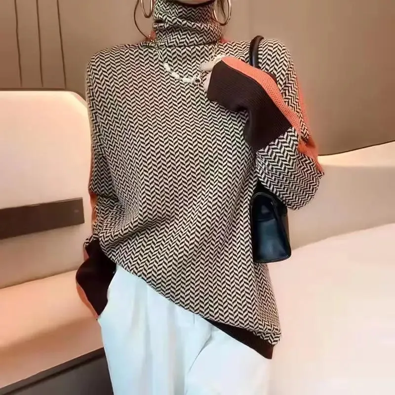 Women Sweater Knitted New Turtleneck Chic Sexy Knit Sweater Slim All-Match
