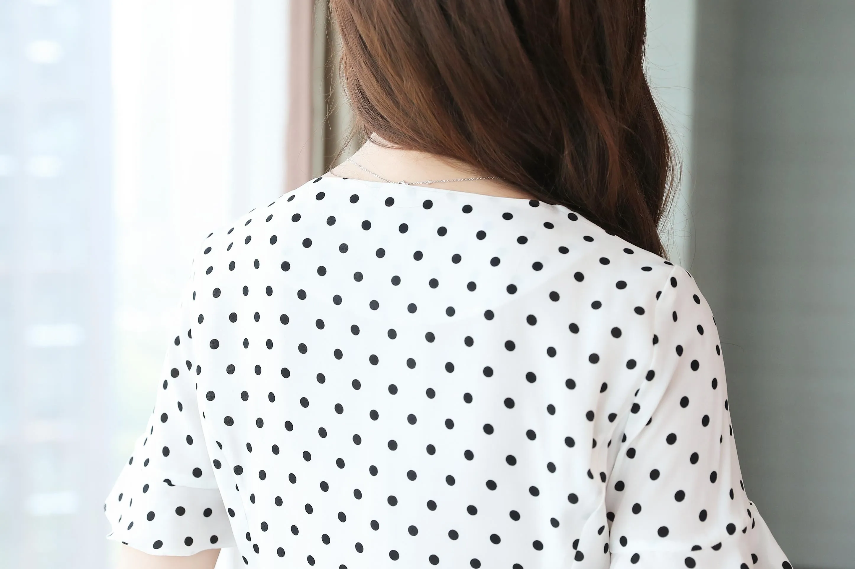 Women's Belted-Waisted Chiffon Dress in Polka Dot