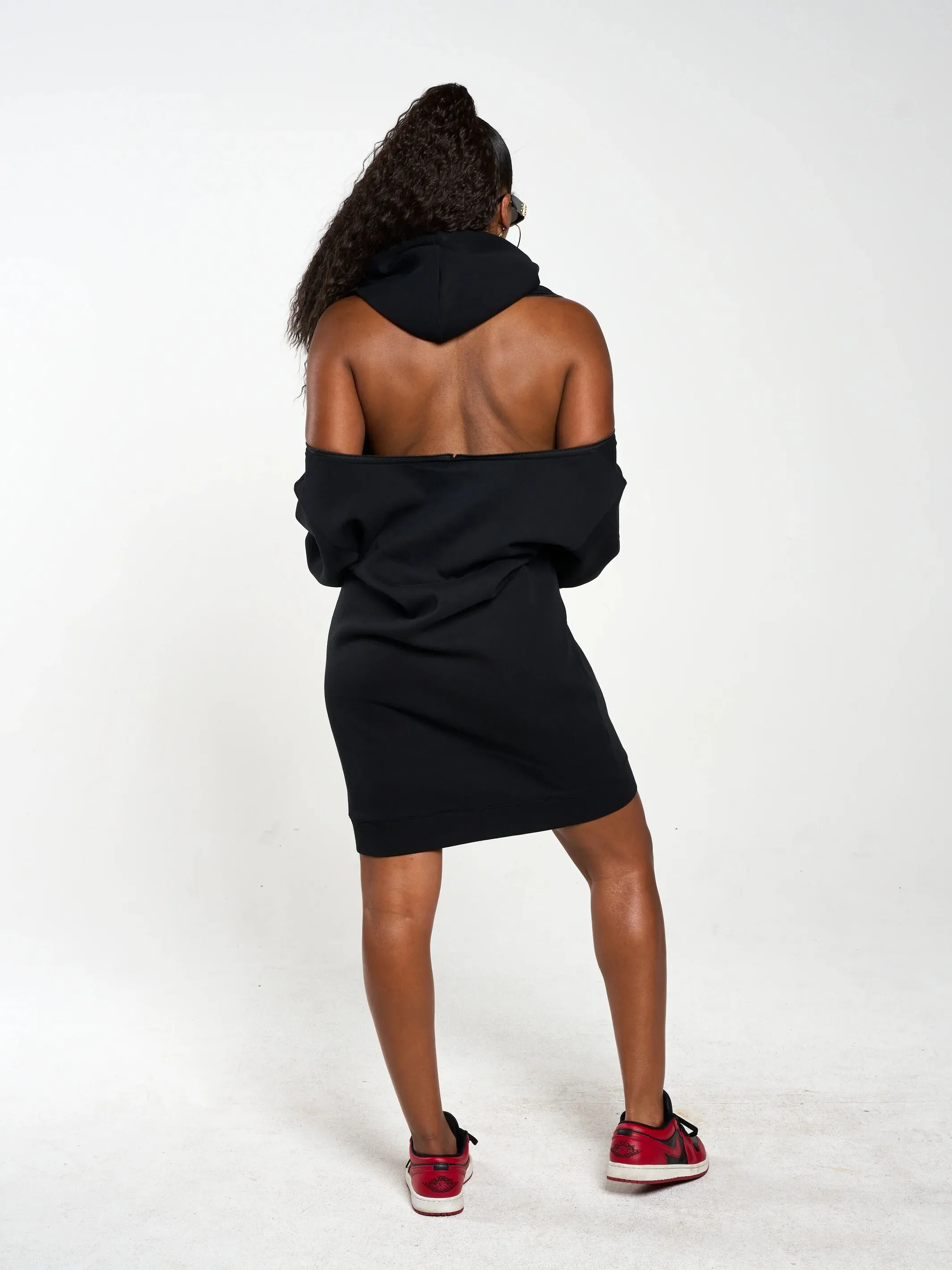 Women's Embossed Patch Long Sleeve Hoodie Dress