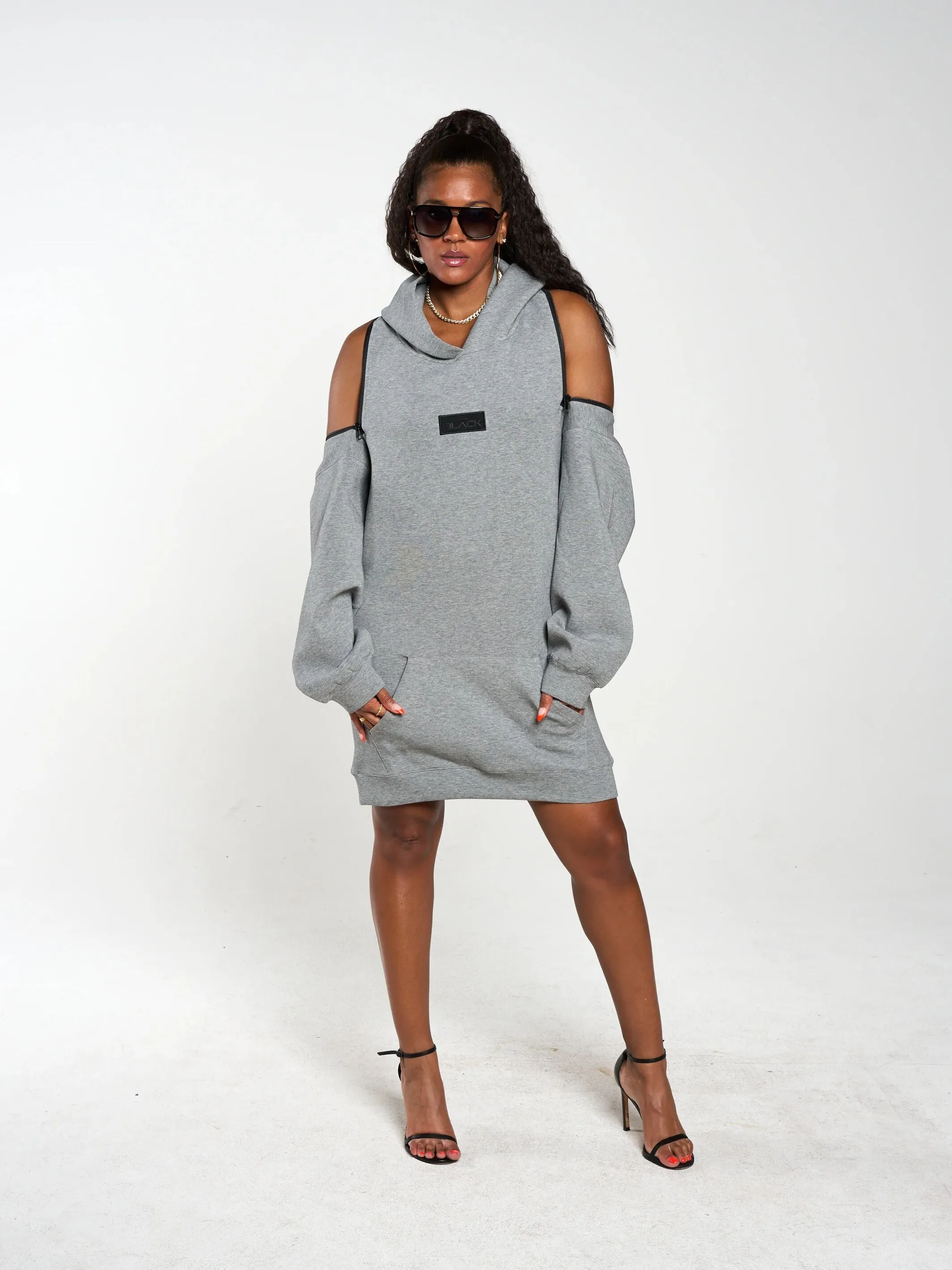 Women's Embossed Patch Long Sleeve Hoodie Dress