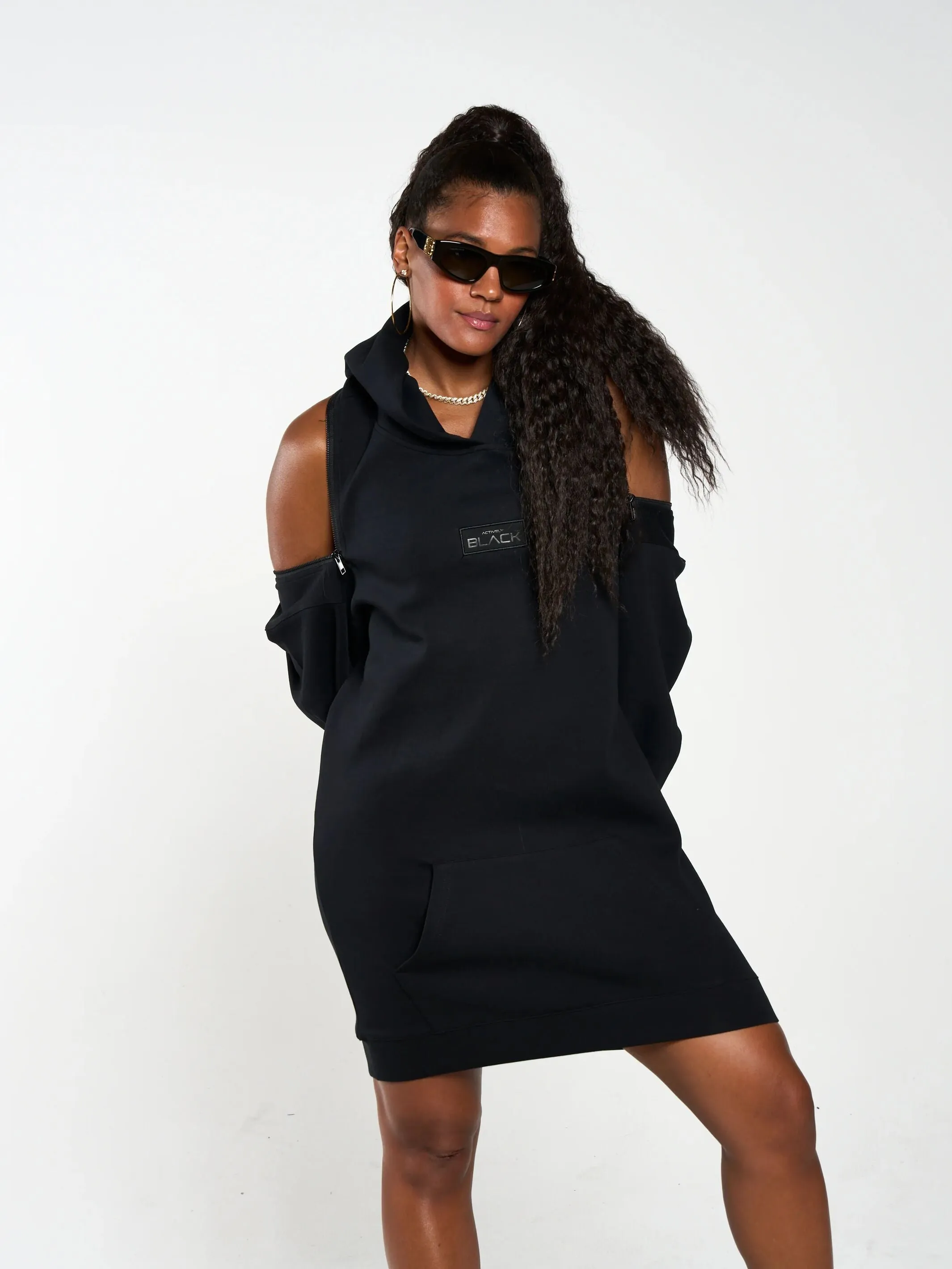 Women's Embossed Patch Long Sleeve Hoodie Dress
