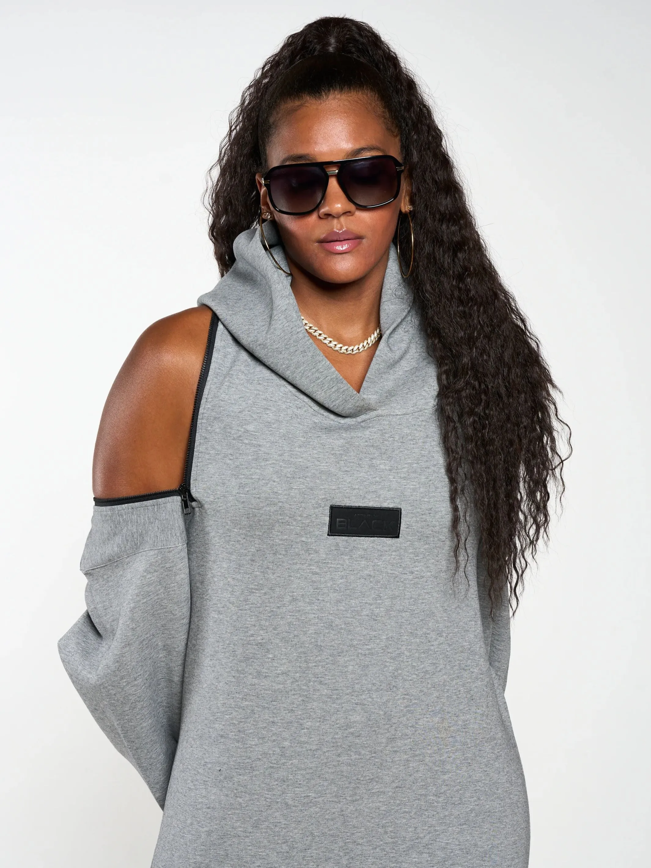Women's Embossed Patch Long Sleeve Hoodie Dress