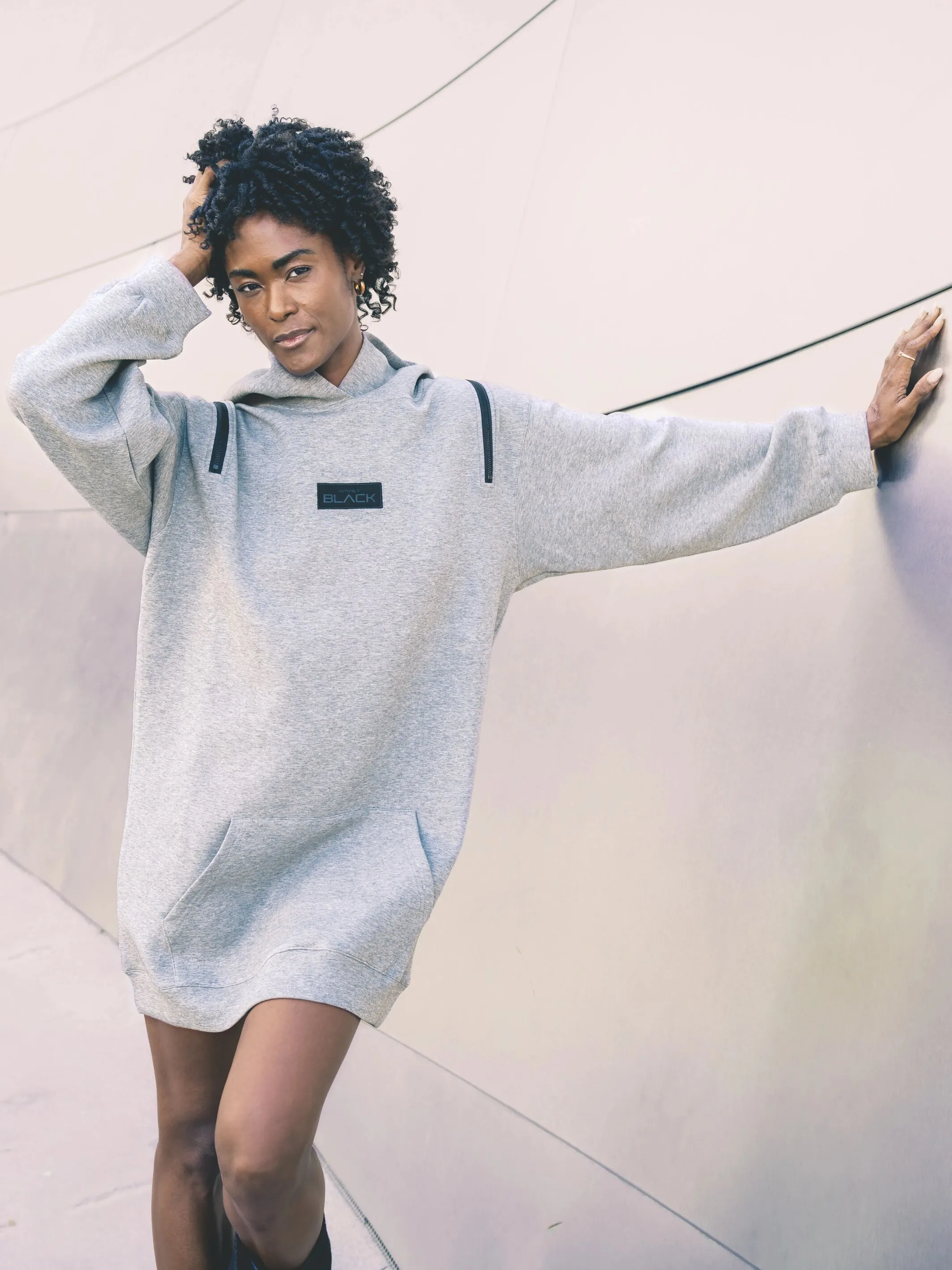 Women's Embossed Patch Long Sleeve Hoodie Dress