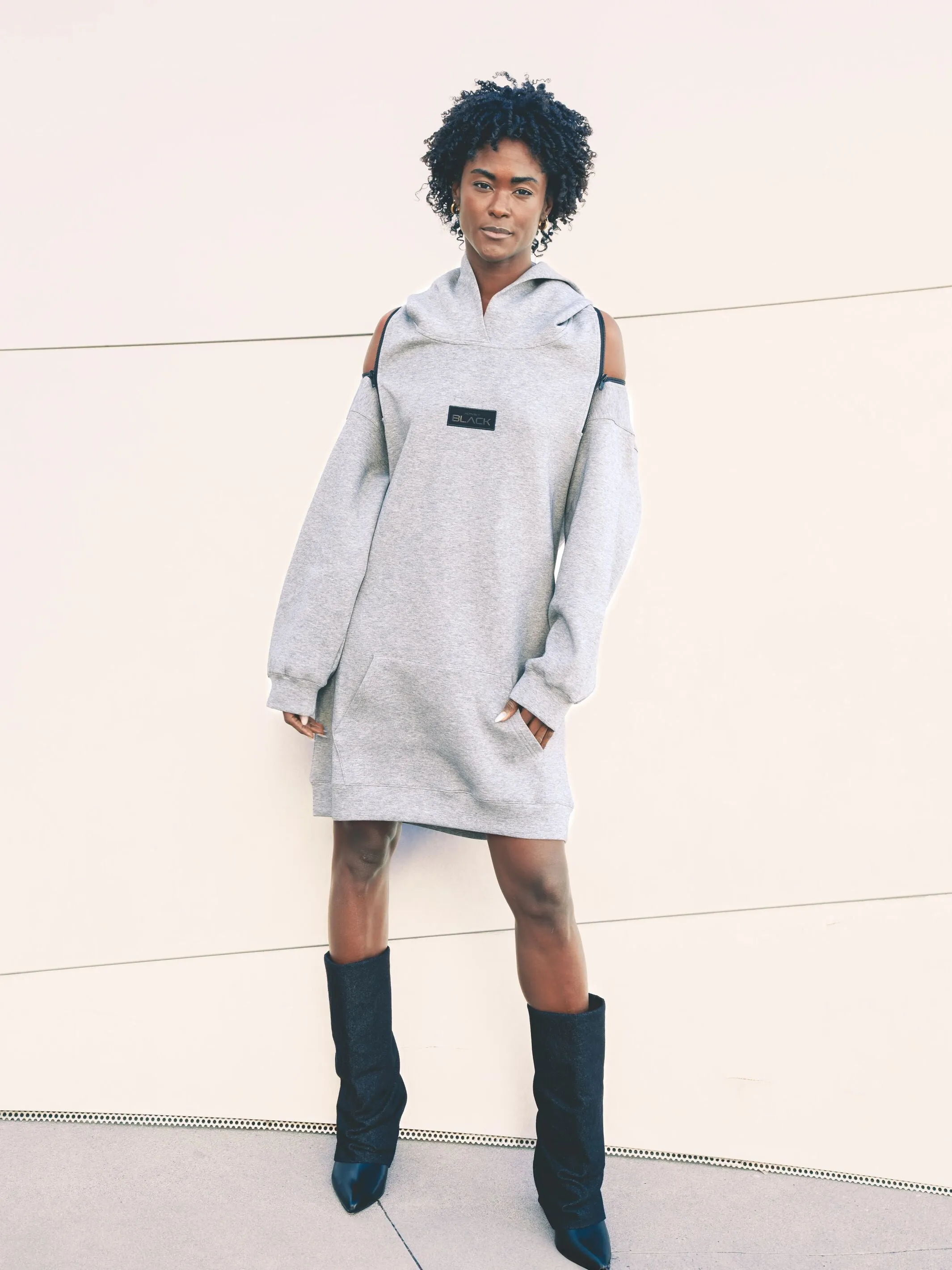 Women's Embossed Patch Long Sleeve Hoodie Dress