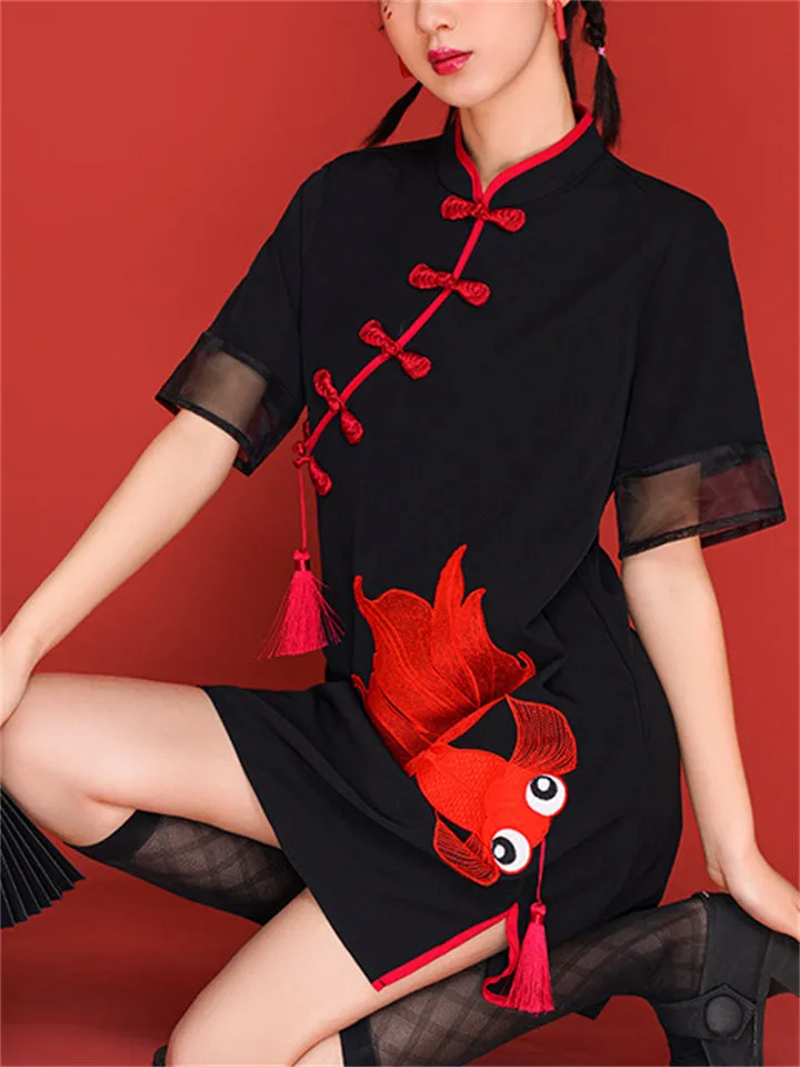 Women's Little Goldfish Embroidered Cheongsam Dresses
