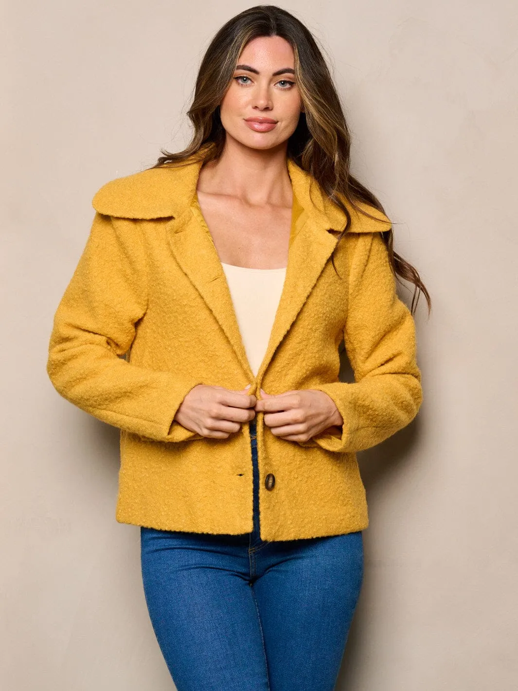 WOMEN'S LONG SLEEVE BUTTON UP SHERPA JACKET