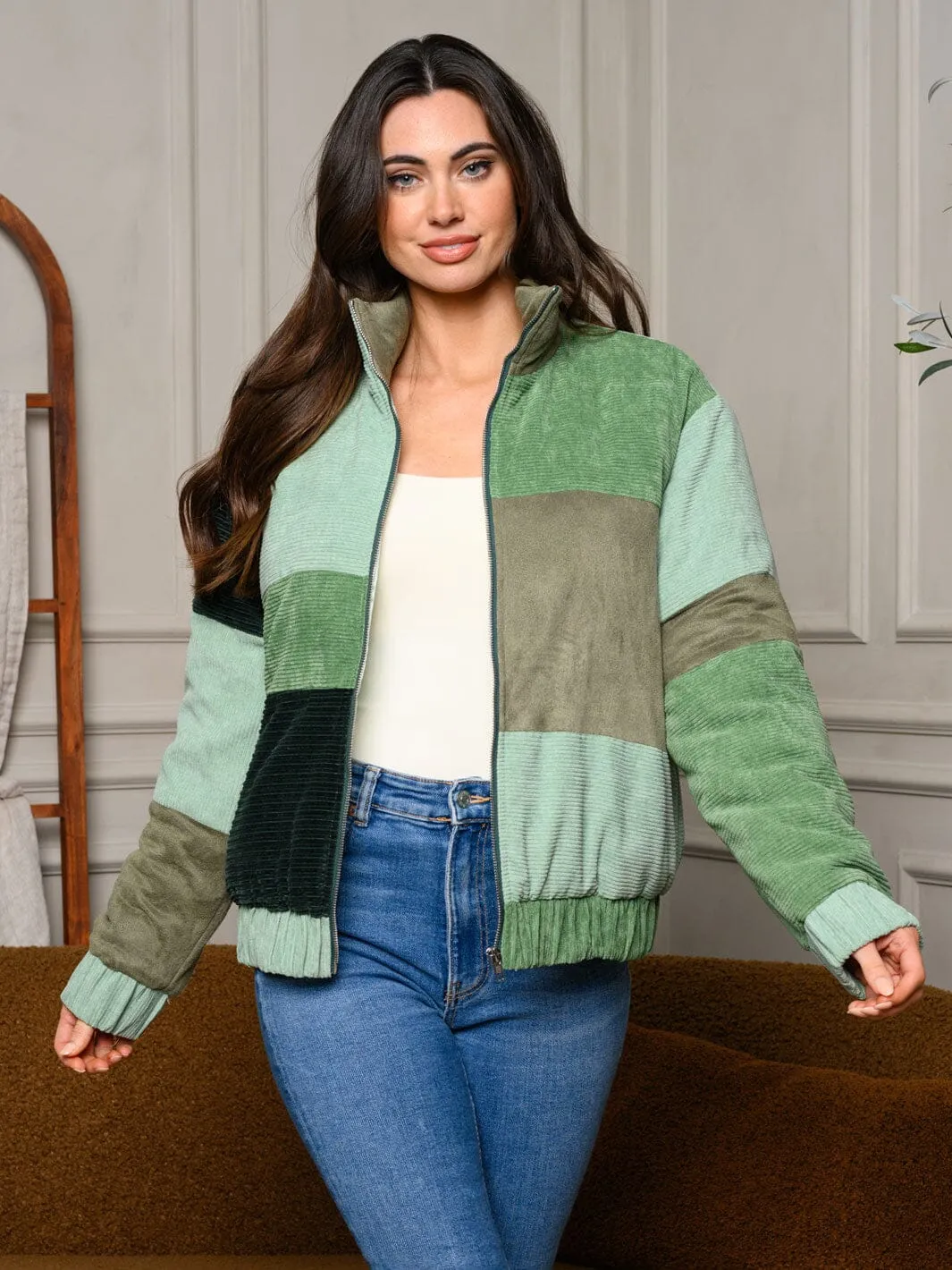 WOMEN'S LONG SLEEVE COLORBLOCK PATCHED PUFF JACKET
