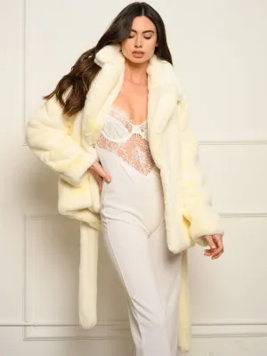 WOMEN'S LONG SLEEVE FUZZY SELF TIE COAT