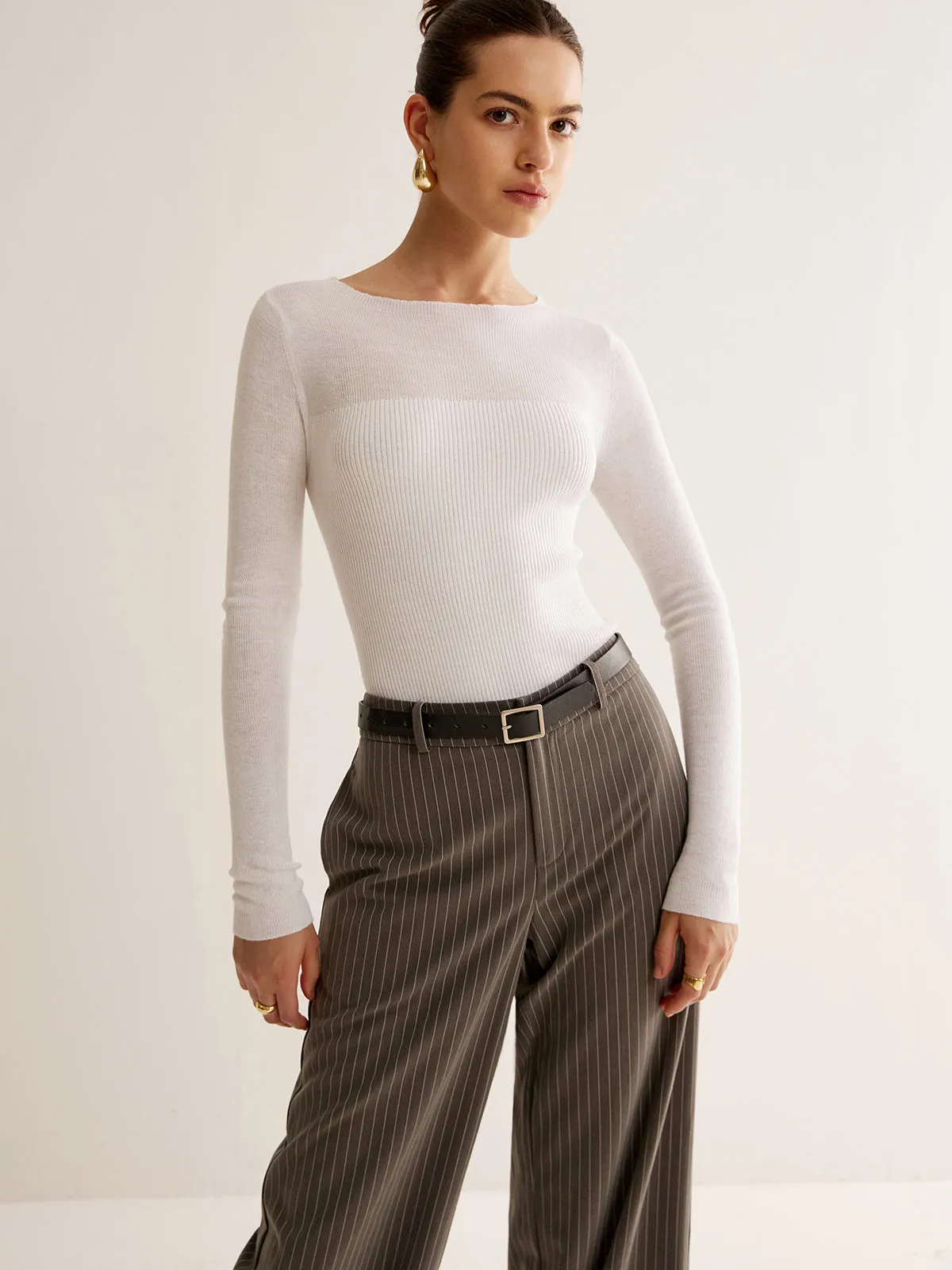 Wool-Blend Panel Slim Sweater