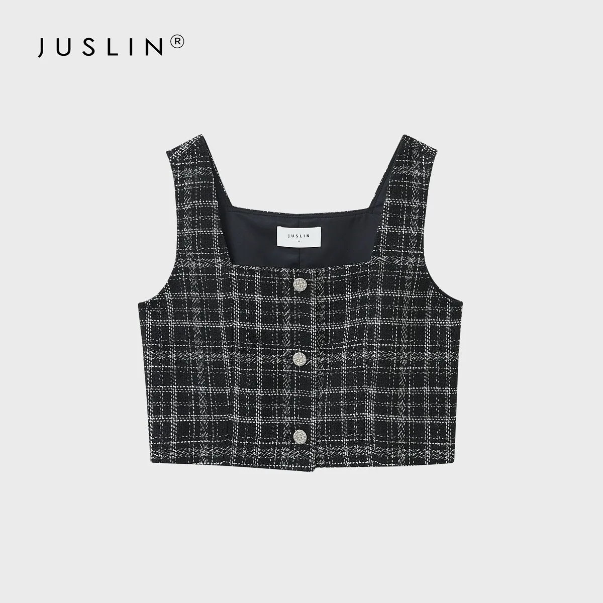 Woven Texture Plaid Jacket and Vest Set