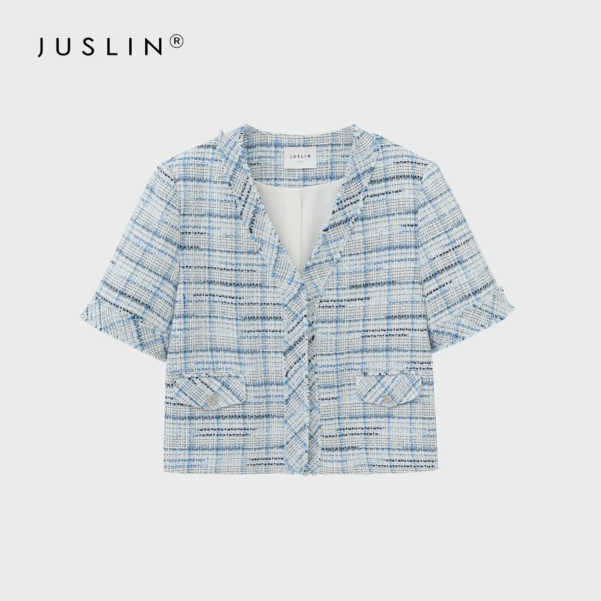 Woven Texture Plaid Jacket and Vest Set